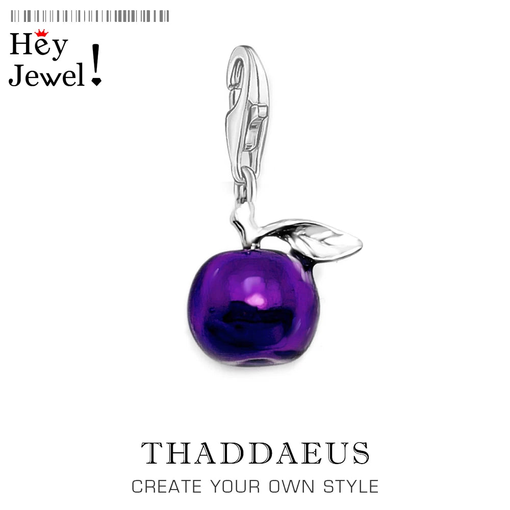 Lovely Purple Enamel Apple Pendant Charm For Women Girls 925 Sterling Silver Jewelry Gift