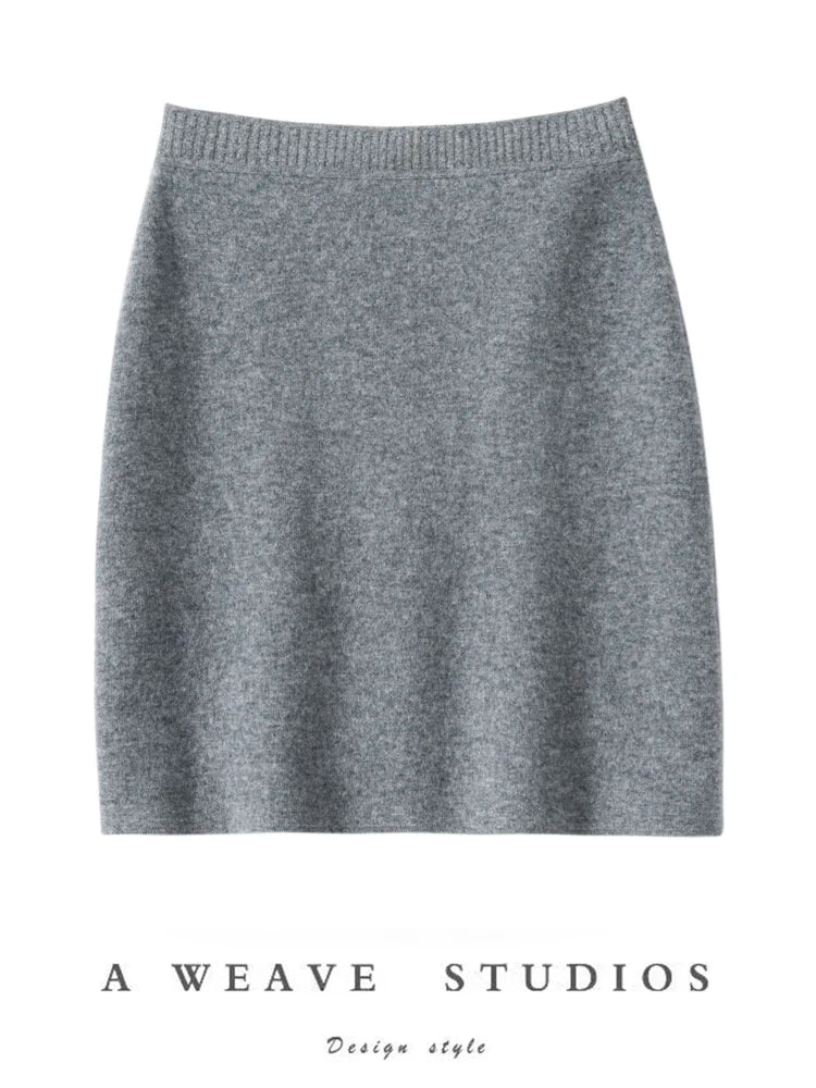 New Chic Women 100% Cashmere Mini Skirt Preppy Style Cashmere Knitted Skirt Autumn Winter Soft Warm Luxury Cashmere Dress