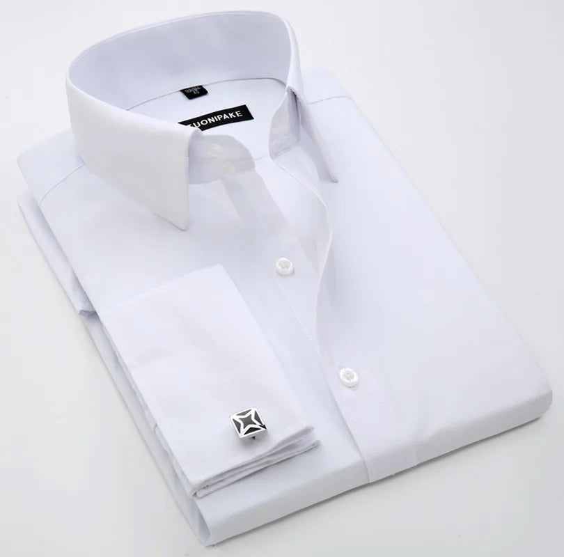 Quality Men Casual Slim Fit Shirt Mens Long Sleeve Business Dress Shirts French Cufflinks Shirt Male Striped Shirt