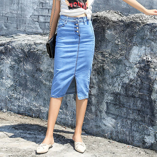 Women's Button Style Wrap Hip Slim Denim Skirt Fashion Mid Length Hip Skirts For Women