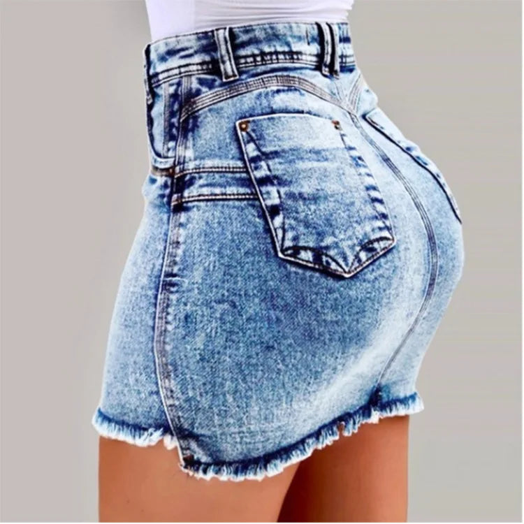 Women's Clothing Hot selling European and American denim short skirt sexy hip hugging denim short skirt 4 colors half Skirts