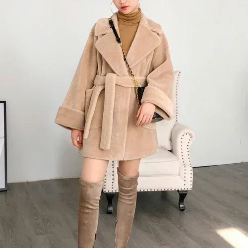 100% Wool Coat Fashion Slim Jackets for Women 2024 Soft Coat Female Autumn Winter Sheep Shearing Coat Ropa Para Mujer