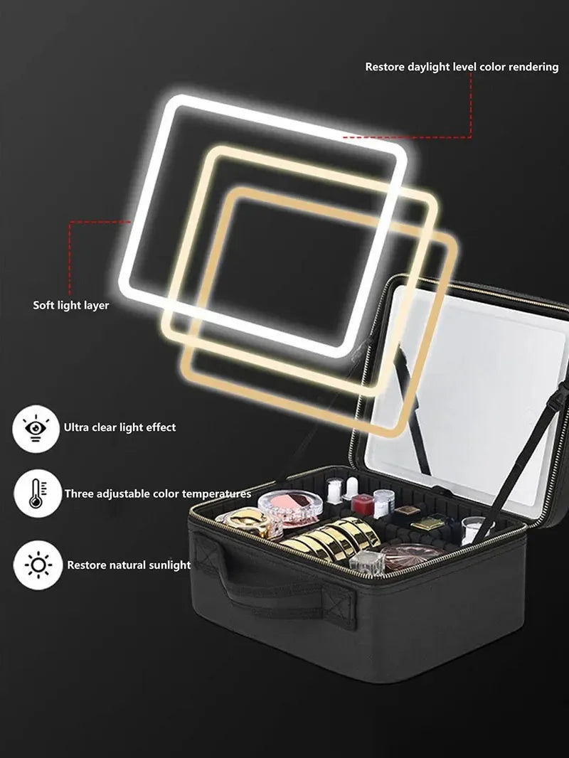 Smart LED Cosmetic Case With Mirror Travel Makeup Bag Large Capacity Female Beautician Skincare Product Makeup Case For Women