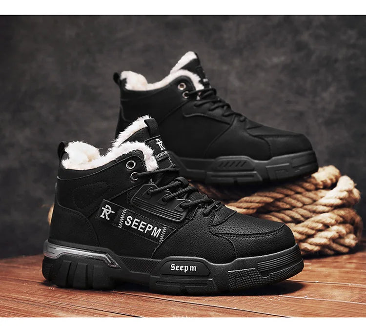 Winter New Fleece-Lined Cotton Shoes Fashionable Outdoor Snow Boots Trendy Warm High-Top Work Shoes Wholesale Men's Footwear