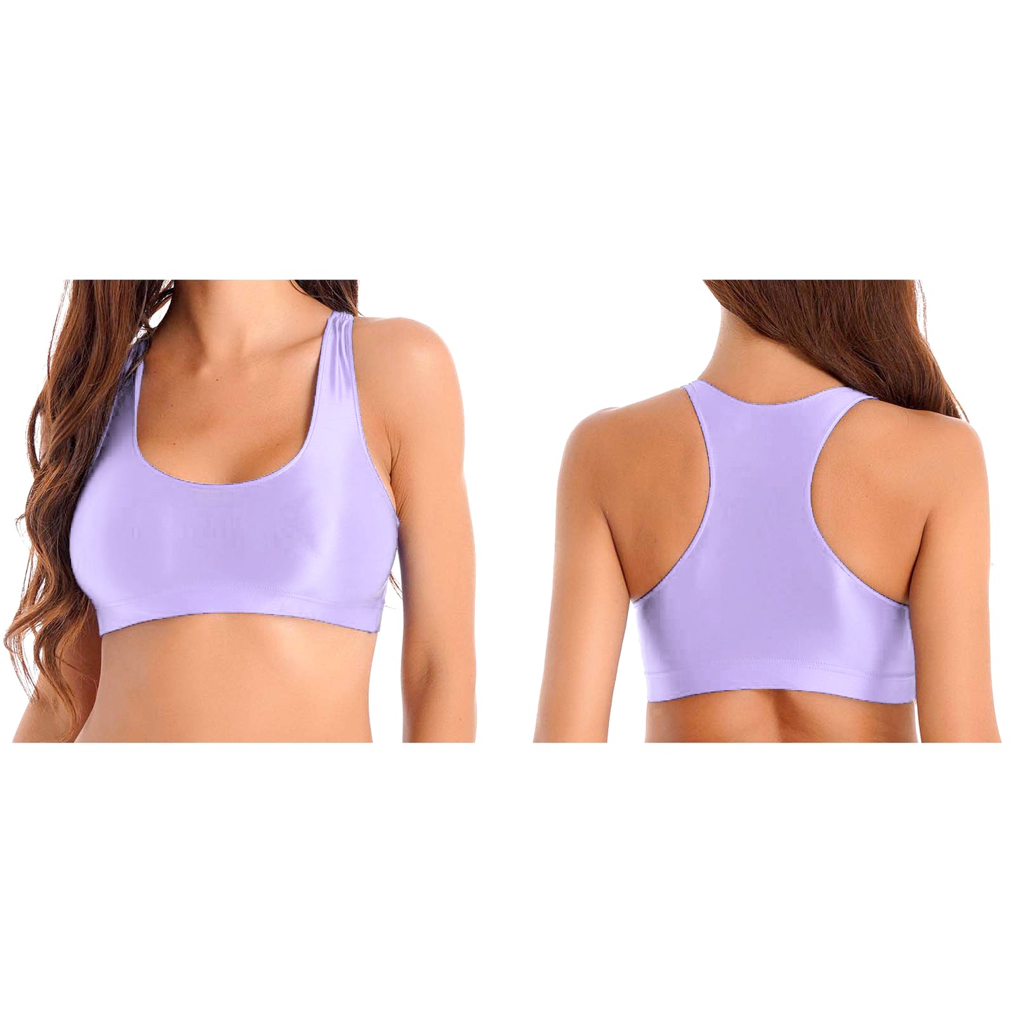 Women Glossy Swimsuit Outfit Oil Shiny Camis Crop Top Sports Fitness Smooth Tank Tops T-shirt With Panties Boxer Shorts Swimwear