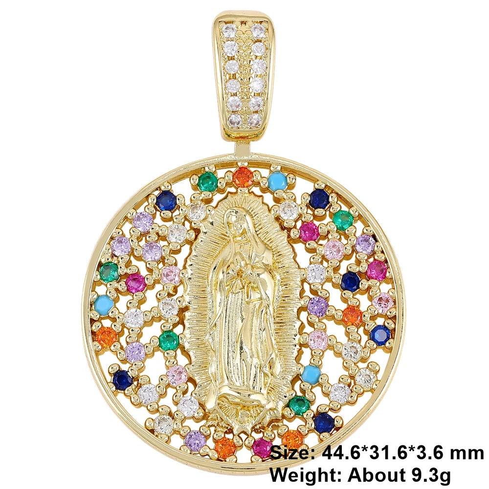 Juya 18K Real Gold Plated Religious Pendant Jewelry Making Supplies Creative Saint Mary Virgin Christian Cross Charms Supplies