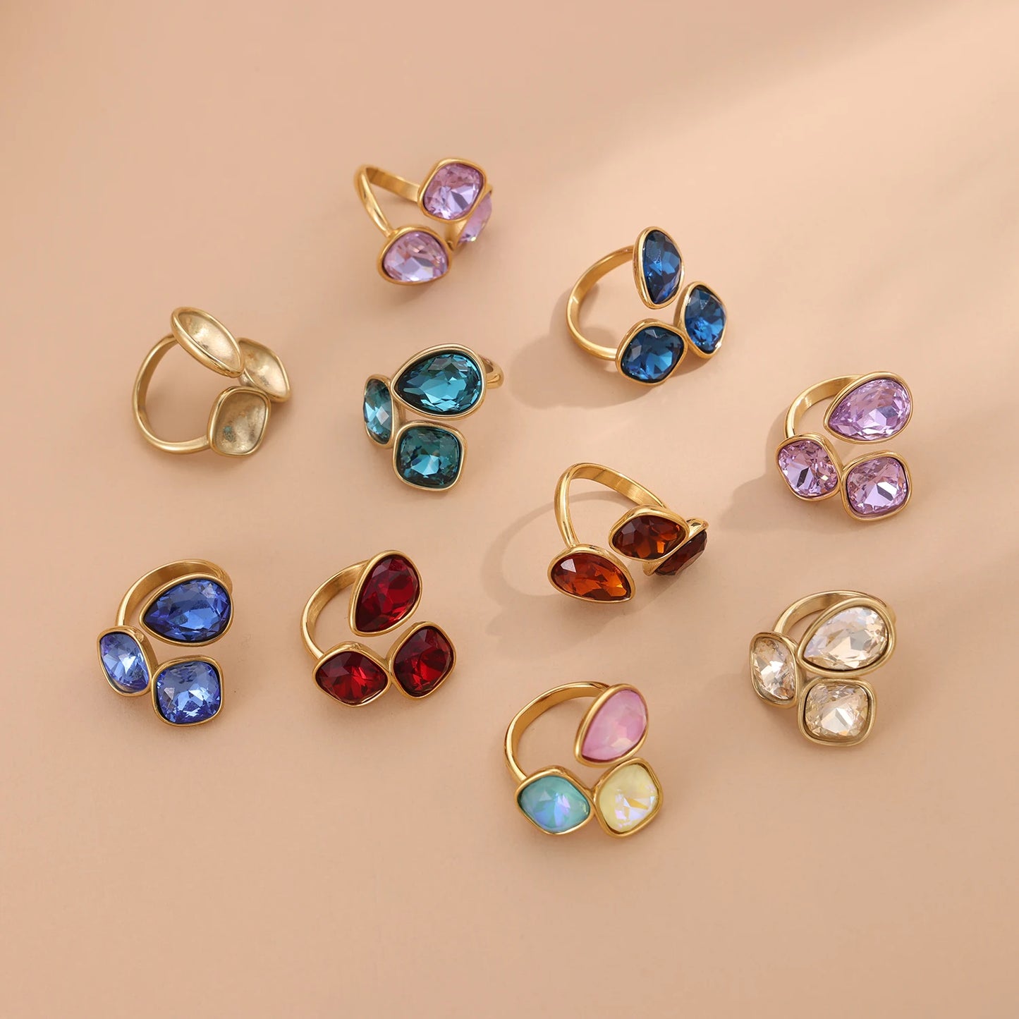 18k gold color stainless steel ring with crystal ring for women light luxury high-grade color open stainless steel