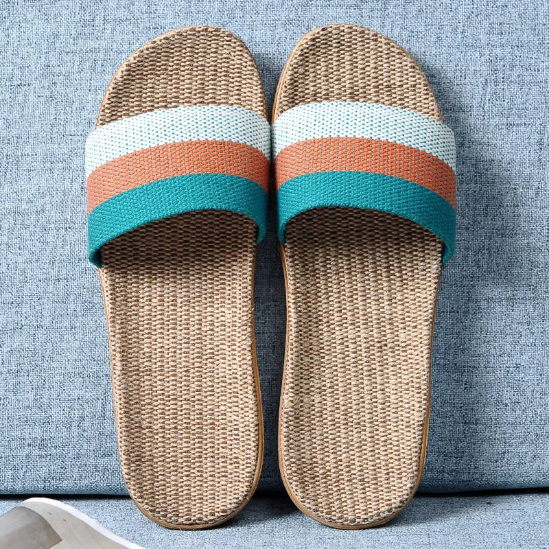 Women's EVA Linen Slippers Couple Indoor Slippers Cotton Home Non-slip Thick Bottom Summer Sandal Slippers Men