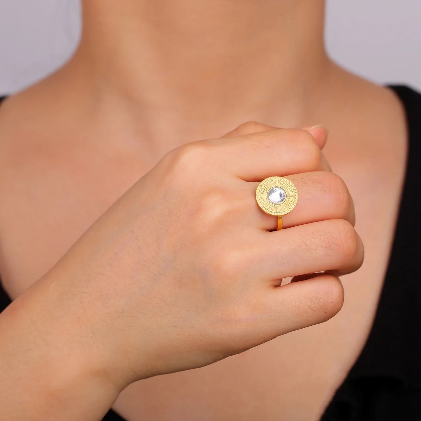 Skyrim Turquoise Rings for Women Stainless Steel Gold Color Natural Stone Crystal Ring Bohemian Jewelry Valentine Gift Wholesale