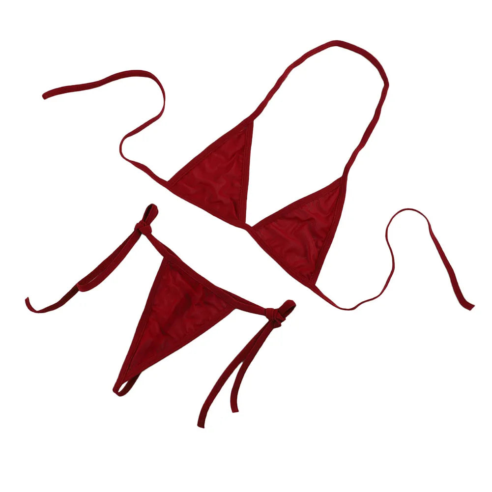 Womens Sexy Lingerie Bikini See ThrougSwimwear 2 Piece Bra With Tie Side Comfortable Thong Solid Color Beachwear Fashion Bustier