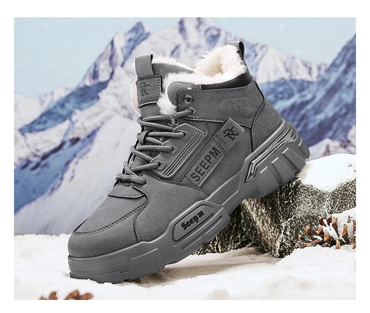 Winter New Fleece-Lined Cotton Shoes Fashionable Outdoor Snow Boots Trendy Warm High-Top Work Shoes Wholesale Men's Footwear