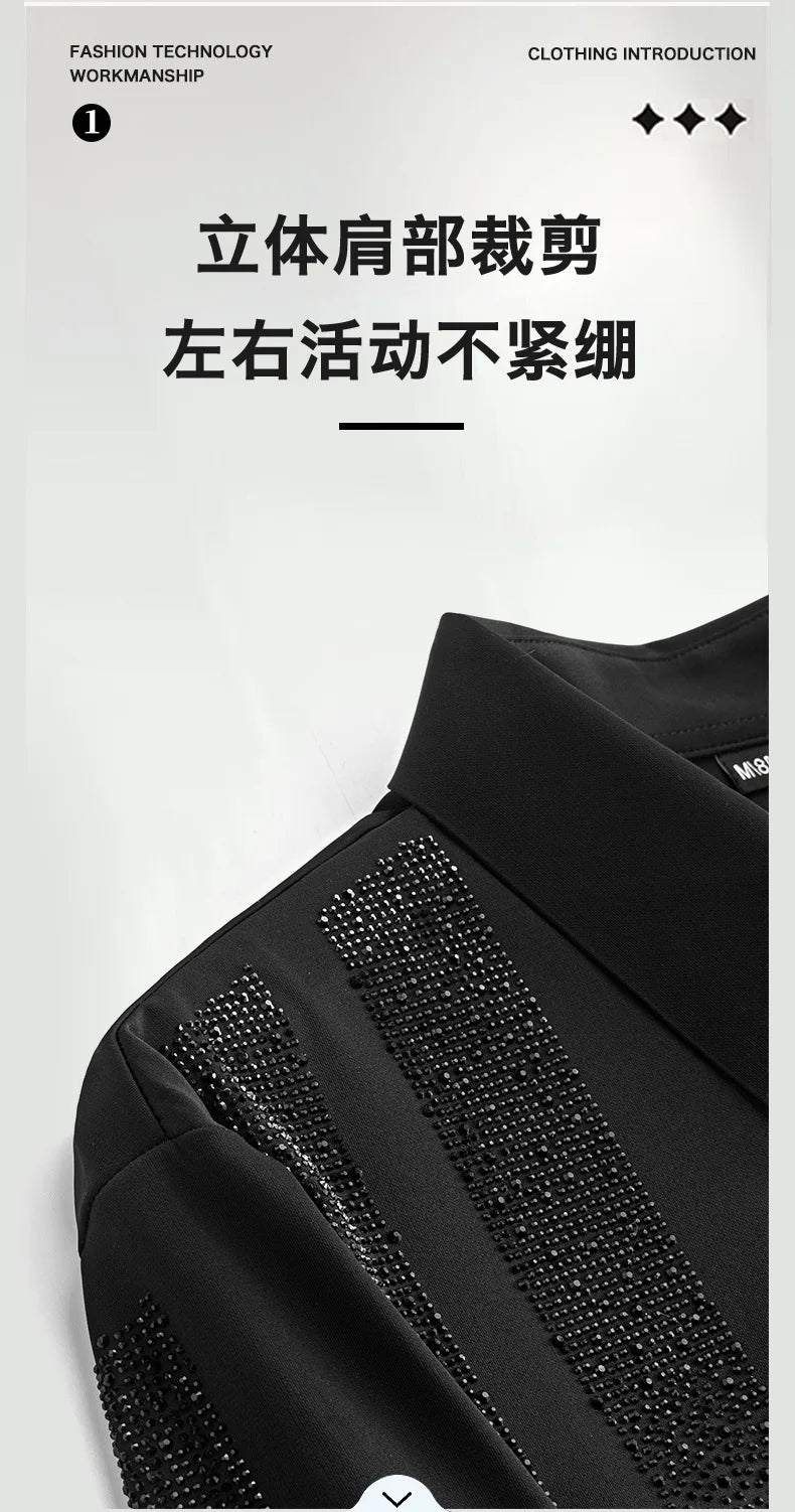 Shiny Rhinestone Long Sleeved Shirt for Men Slim Casual Business Dress Shirts High Quality Versatile Banquet Party Luxury Shirt