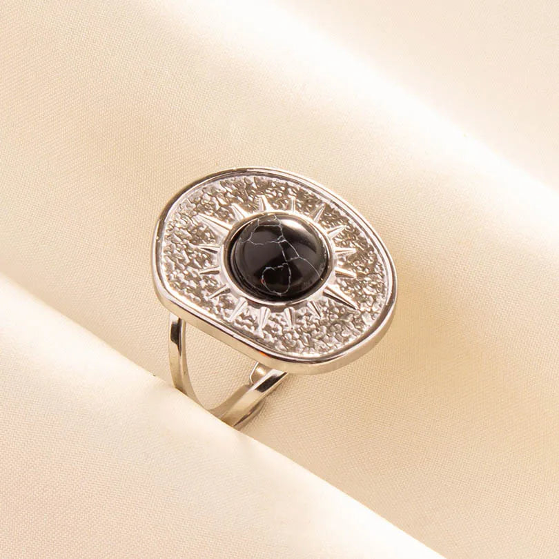 5PCS Boho Turquoise Rings Hippie Stainless Steel White Gemstone Adjustable Rings Women Girls Gift Knuckle Rings Bohemian Jewelry