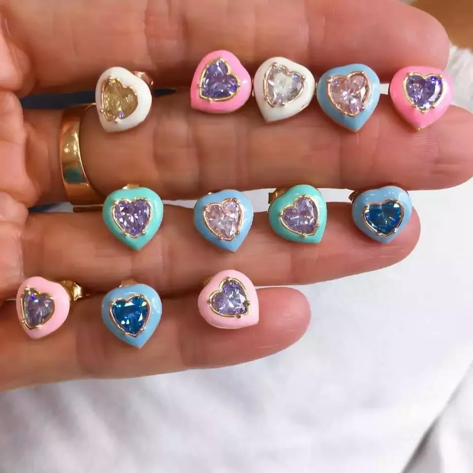 2023 New Arrived Top Quality Classic Fashion Girl Women Jewelry Geometric Shaped Colorful Simple CZ Stud Earring