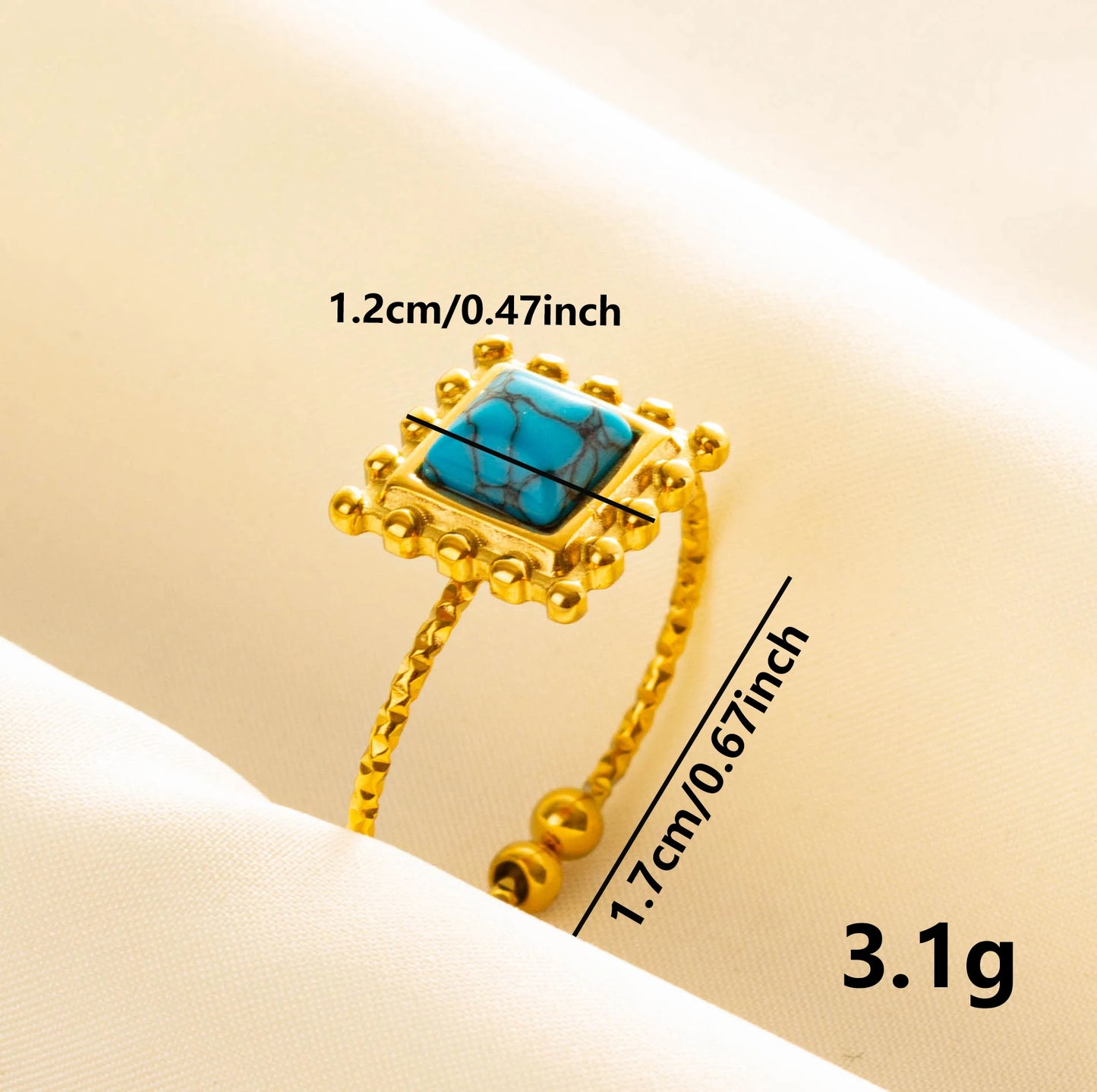 2pcs/lot Vintage Turquoise Gold Plated Knuckle Rings Blue Synthetic Stone Stainless Steel Rings Boho Jewelry Women Gifts No Fade