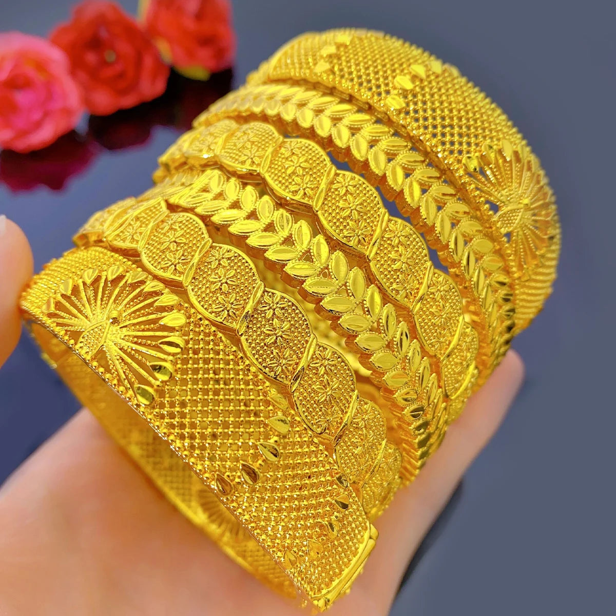 XUHUANG Indian Luxury  Bangles Bracelet Jewelry for Women Wedding Dubai 24k Gold Color Charm Accessories for Arabic Party Gifts
