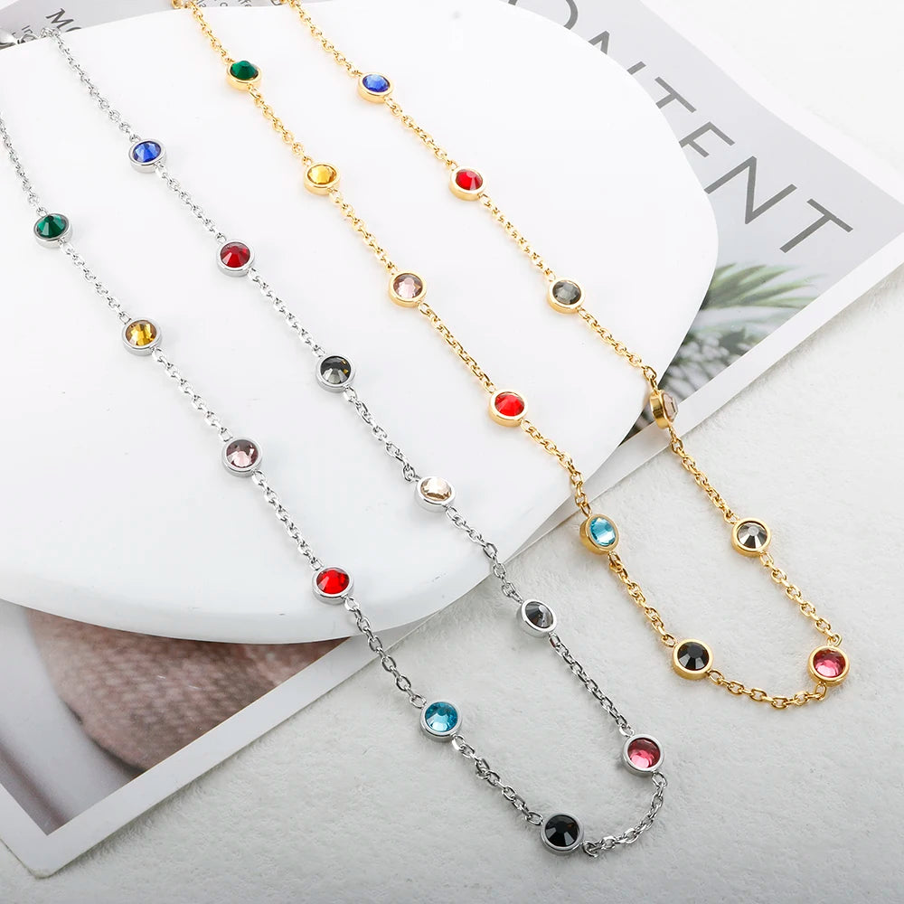 Bejeweled Bracelet Necklace 12 Birthstones Colorful Crystal Jewelry Set Stainless Steel for Women Luxury Fashion T S Bracelets