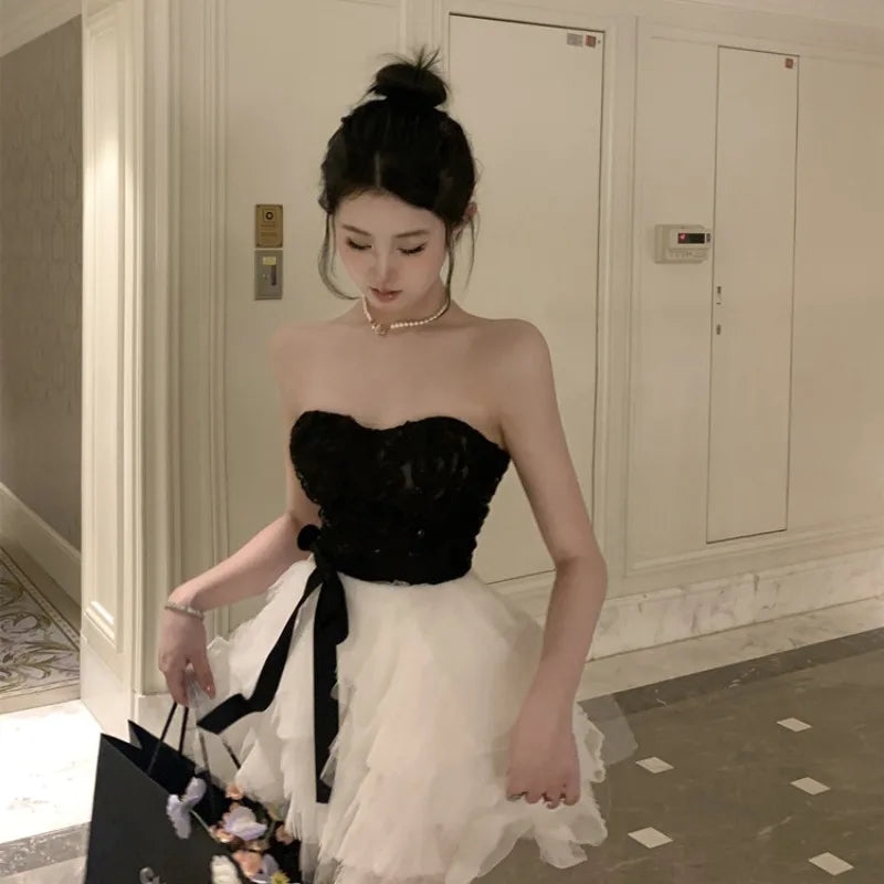 Princ Sle Sequin Patchwork Me ort Dr Women's Summer Ball Gown Dr Cake Skirt  Knot One oulder Dr