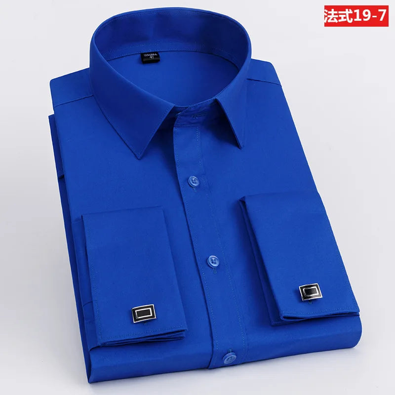 Quality Men Casual Slim Fit Shirt Mens Long Sleeve Business Dress Shirts French Cufflinks Shirt Male Striped Shirt