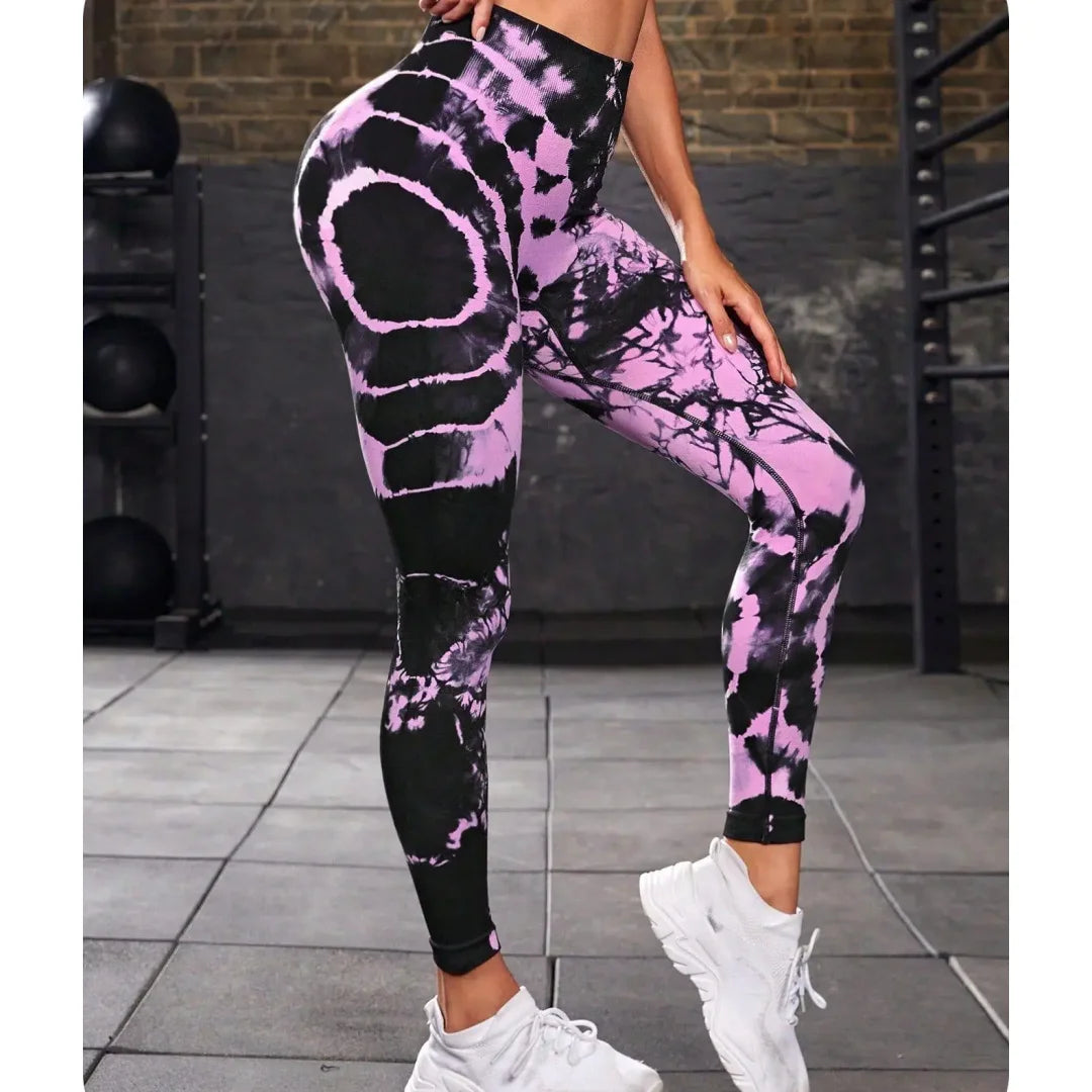 Tie Dye Yoga Pants High Waist Peach Hip Fitness Pants Running Outdoor Sports women's High Lift High Elastic Leggings Daily Wear