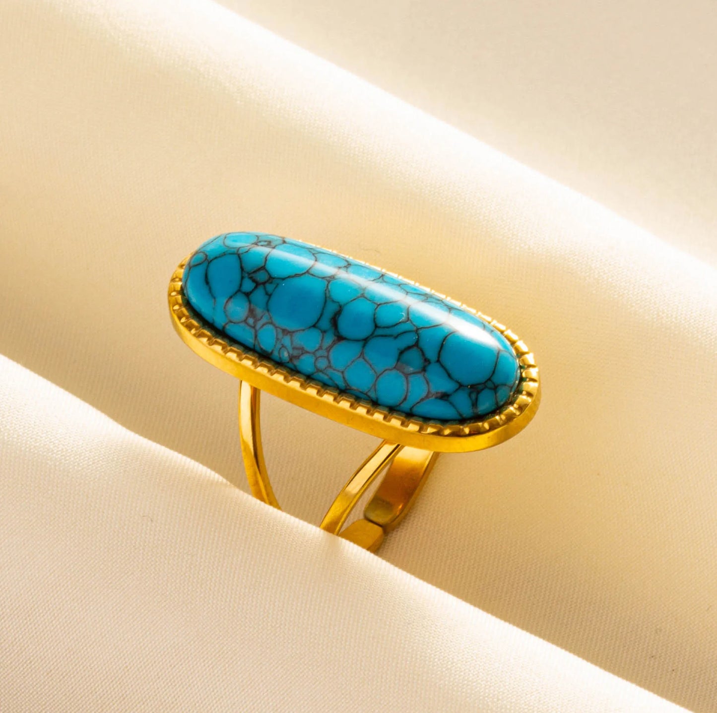 2pcs/lot Vintage Turquoise Gold Plated Knuckle Rings Blue Synthetic Stone Stainless Steel Rings Boho Jewelry Women Gifts No Fade