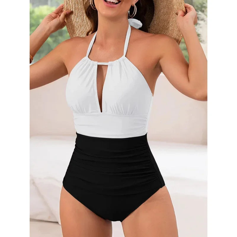 Sexy Pure Color Monokini Swimsuit Hollow out Back Tight Waist Design Cross-Border New Arrival Swimwear for Women