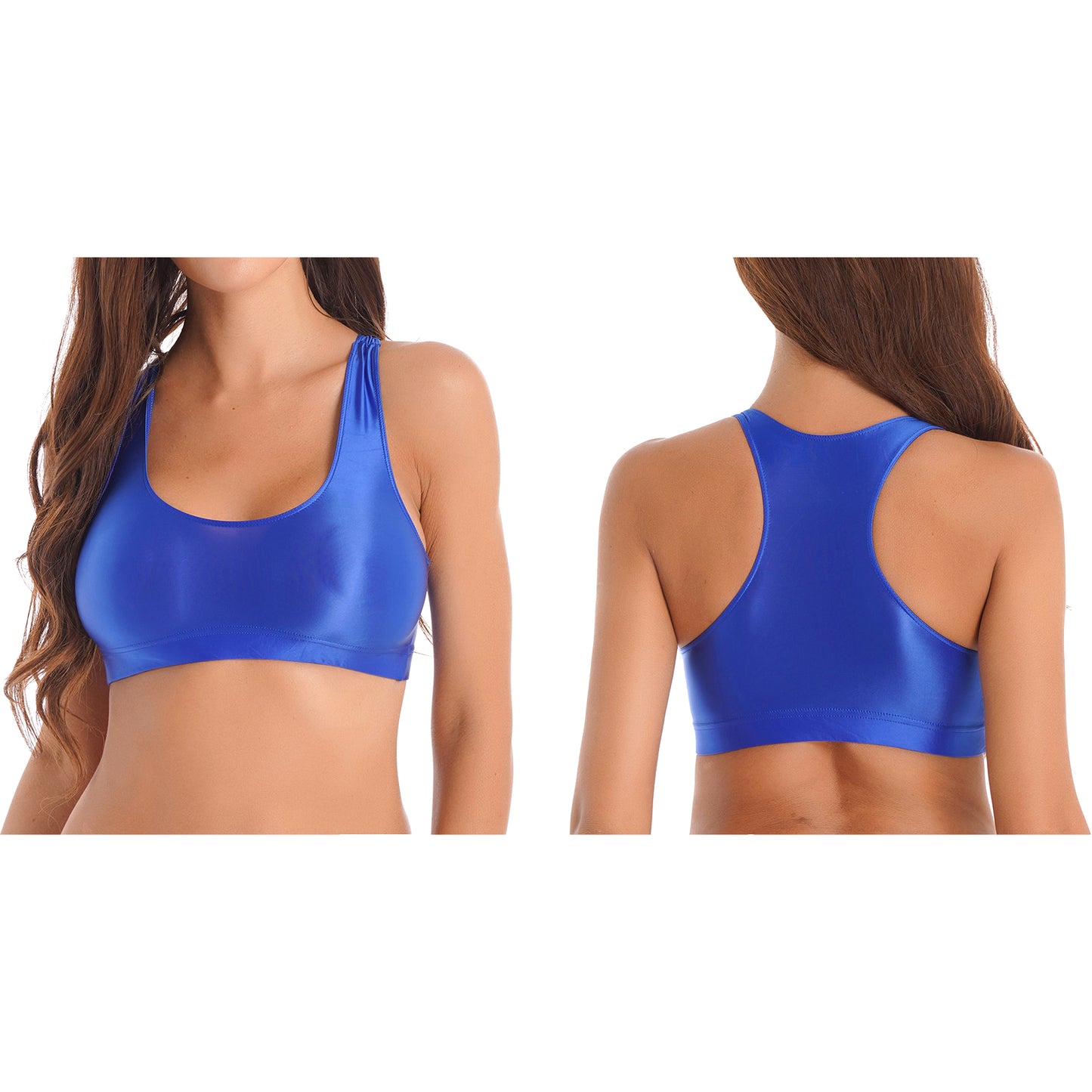 Women Glossy Swimsuit Outfit Oil Shiny Camis Crop Top Sports Fitness Smooth Tank Tops T-shirt With Panties Boxer Shorts Swimwear