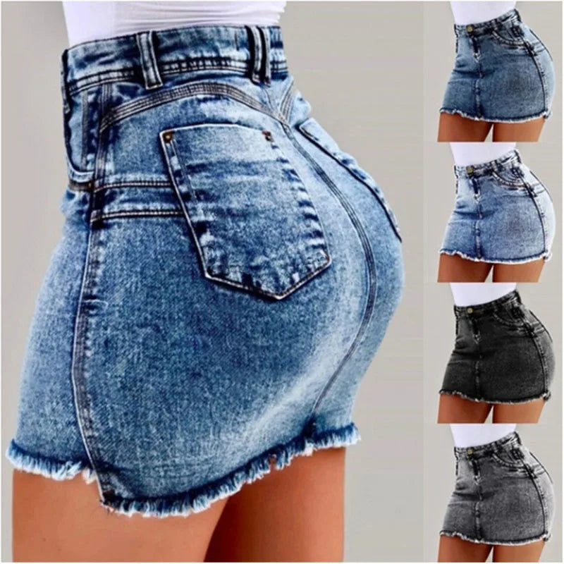 Women's Clothing Hot selling European and American denim short skirt sexy hip hugging denim short skirt 4 colors half Skirts
