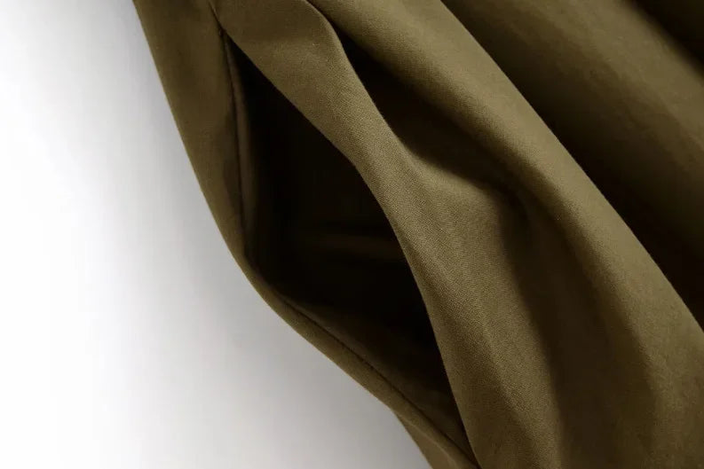 Slimming Casual Short Sleeve Pleated Shoulder Draped Dress Versatile Women's Fashion Design Knee-Length V-Neck Dress