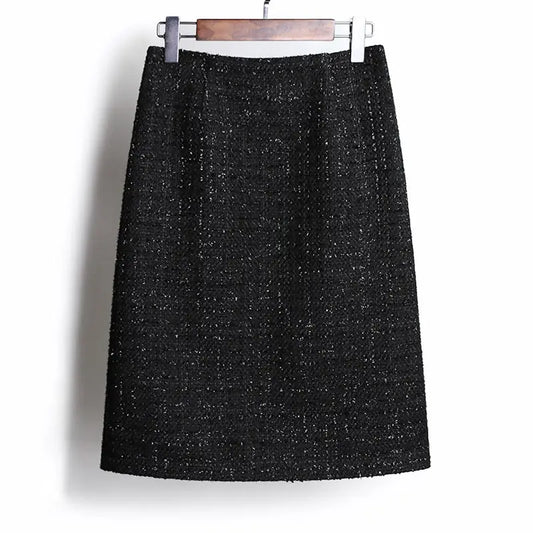 2025 Autumn Winter New Women High Waist Package Hip Skirt Female Split Tweed Pencil Skirts Ladies Solid Color Slim Skirt X166