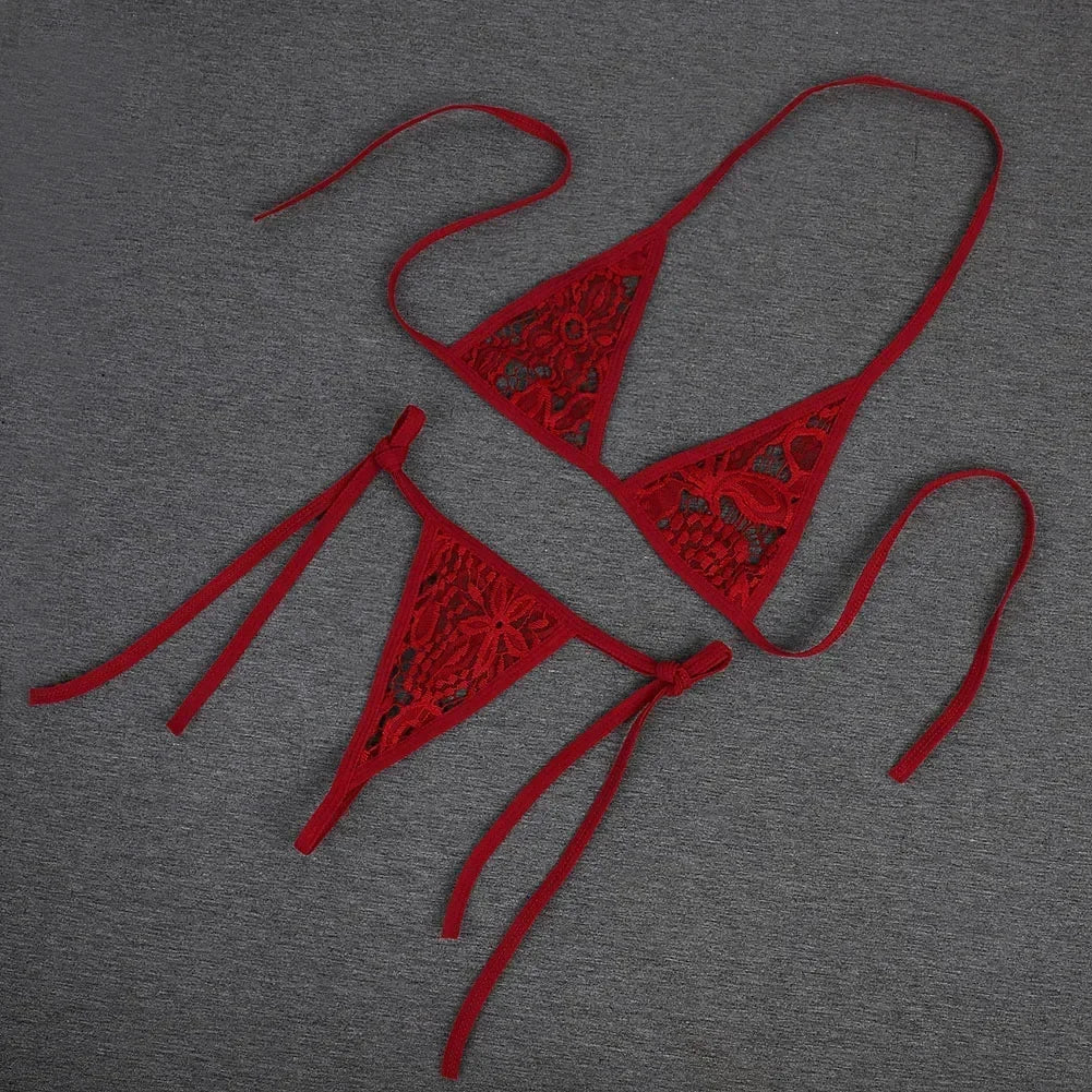 Womens Sexy Lingerie Bikini See ThrougSwimwear 2 Piece Bra With Tie Side Comfortable Thong Solid Color Beachwear Fashion Bustier