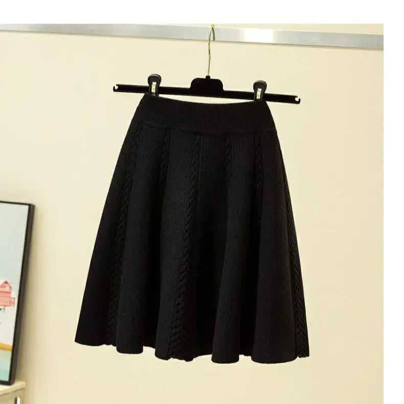 Thickened Knitted Mini A- Line Skirt High Waist Design Autumn Winter Loose Fit Polyester Fiber Half Body Skirts