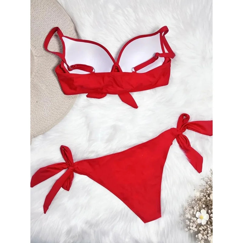 Sexy Micro Bikini Swimsuit Women Simple Classic Solid Bandage Bikini Push Up 2025 New Beach Spice Girl Bathing Suits Two Piece