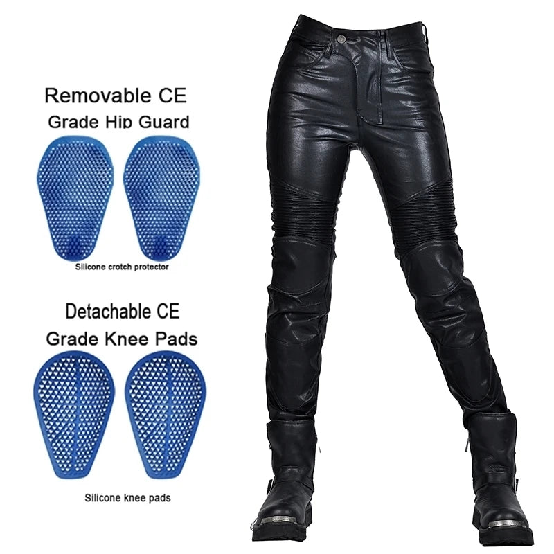 Motocross Racing Pants PU Leather Biker Trousers Waterproof Windproof Women With CE Knee Hip Pad Racing Motorbike Trousers Pants