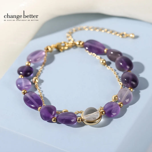 Exquisite Natural Amethyst Stone Lucky Chain Bracelets Women Fashion Jewelry Adjustable Healing Bracelets Girlfriend Party Gifts
