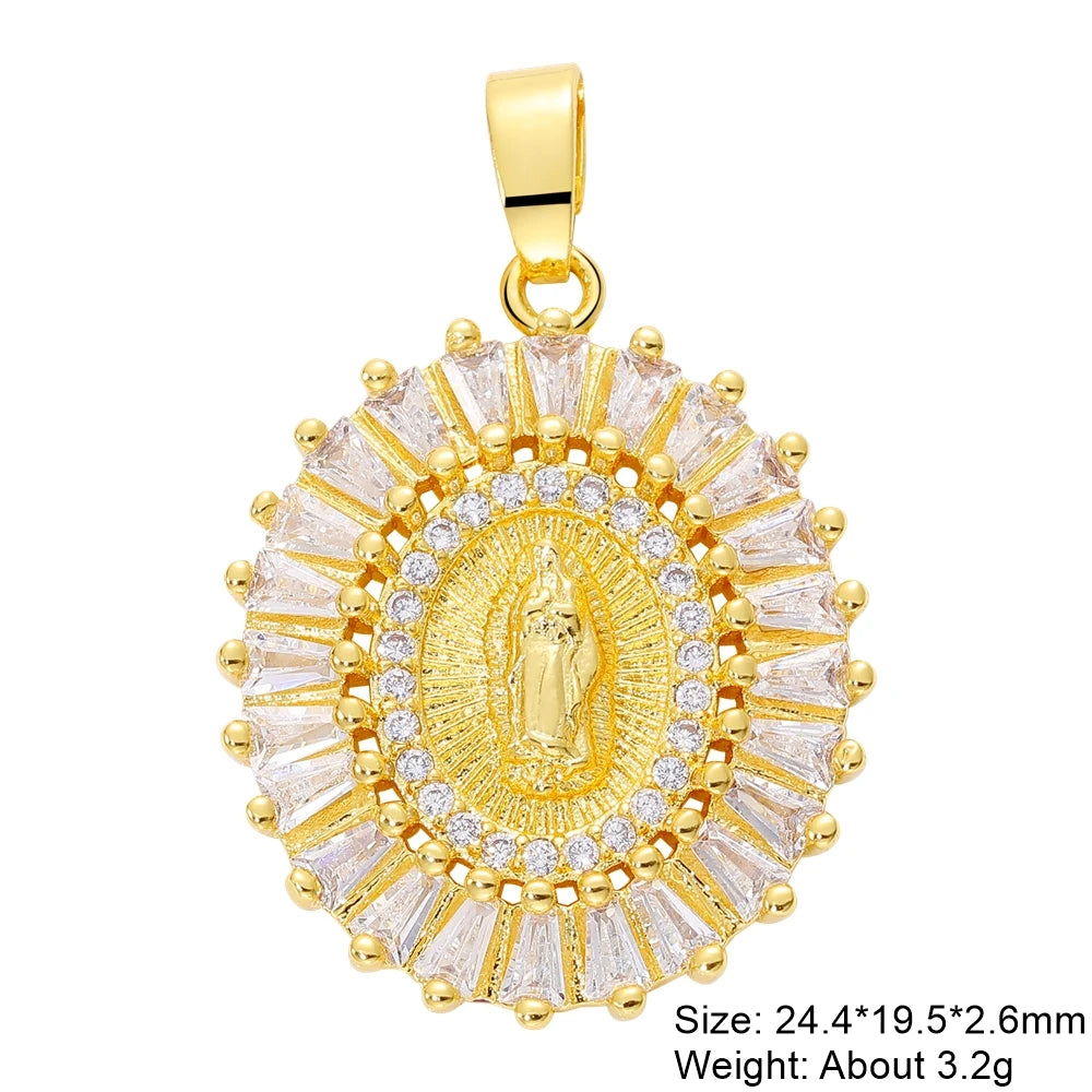 Juya 18K Real Gold Plated Religious Pendant Jewelry Making Supplies Creative Saint Mary Virgin Christian Cross Charms Supplies