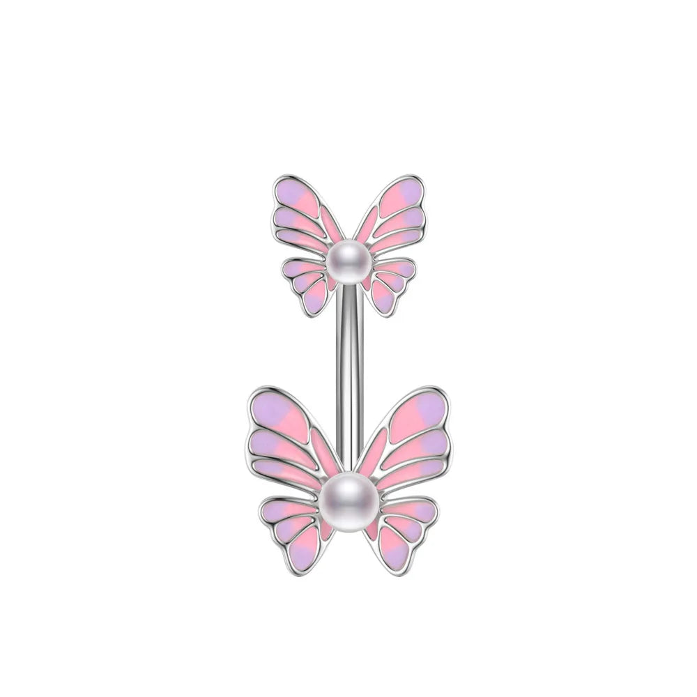 New Pink Series Heart Snake Crystal Zircon Belly Button Rings Fashion Cross Butterfly Dangled Belly Piercing for Women Jewelry