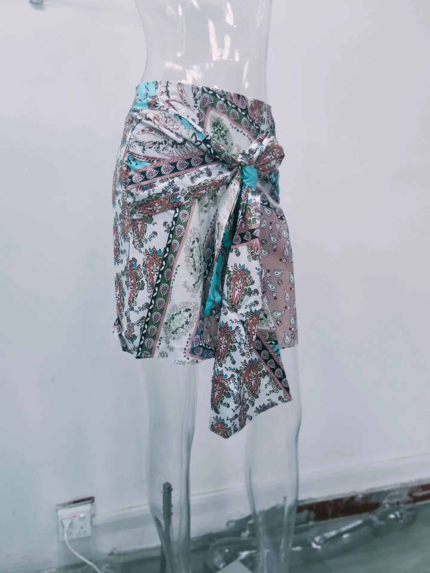 2025 New High-Waist Belted A-line Printed Skirt for Women
