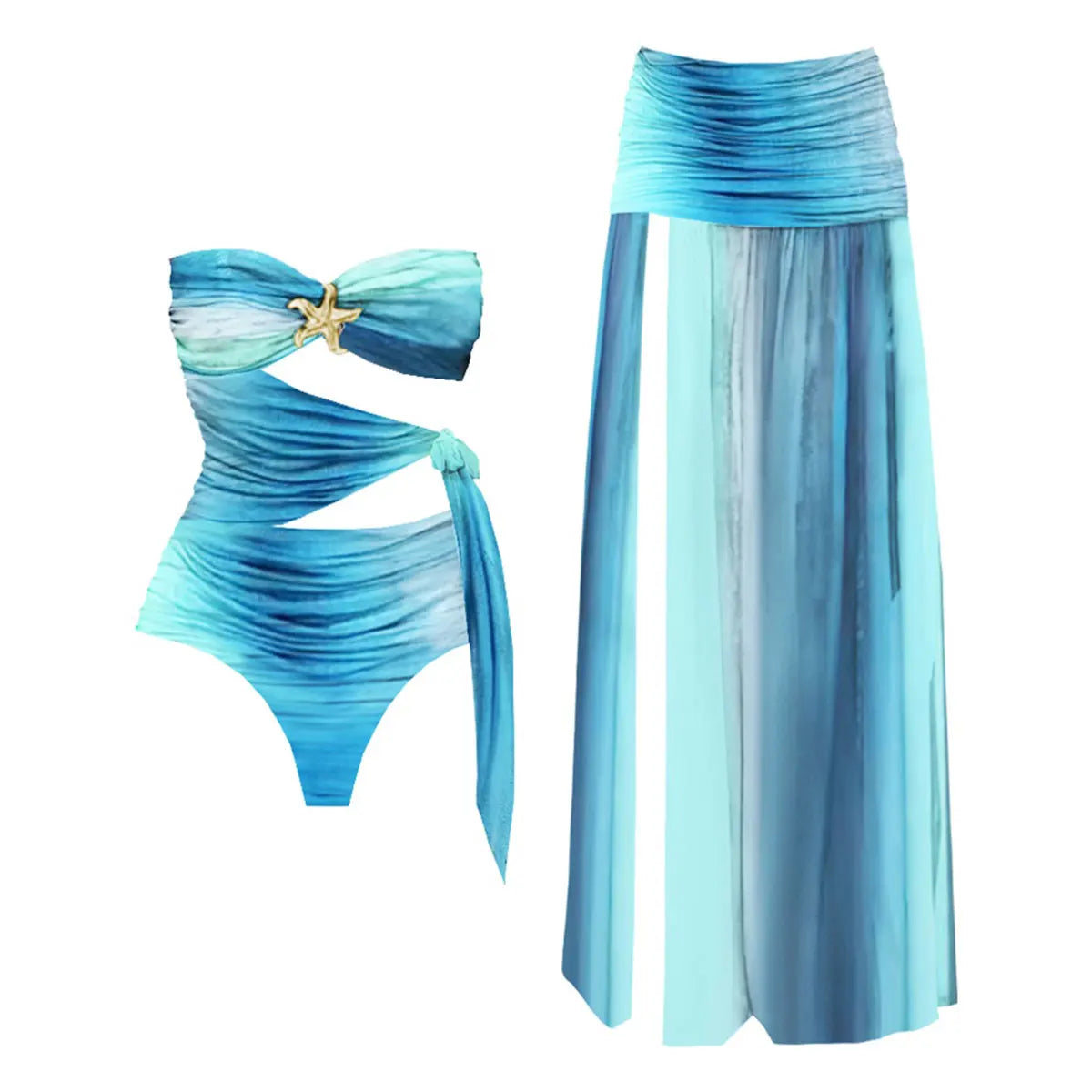 Bandage Swimwear with Skirt Slit Skirt Gradient Swimsuit Long Skirt Suit Swimsuits Women Bathing Suits Summer Beachwear Biquini