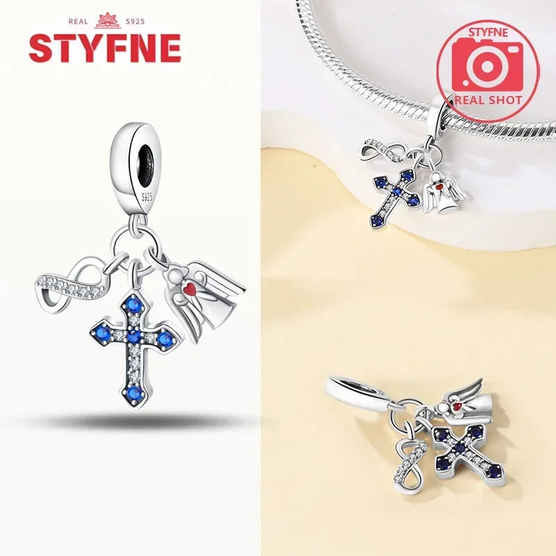 925 Silver Charms Religion Heart Lucky Eye Cross Beads For Original Bracelet Making Pendant for Women Fine Jewelry gifts