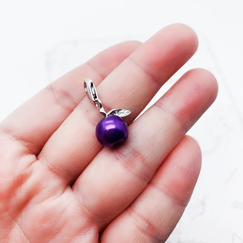 Lovely Purple Enamel Apple Pendant Charm For Women Girls 925 Sterling Silver Jewelry Gift