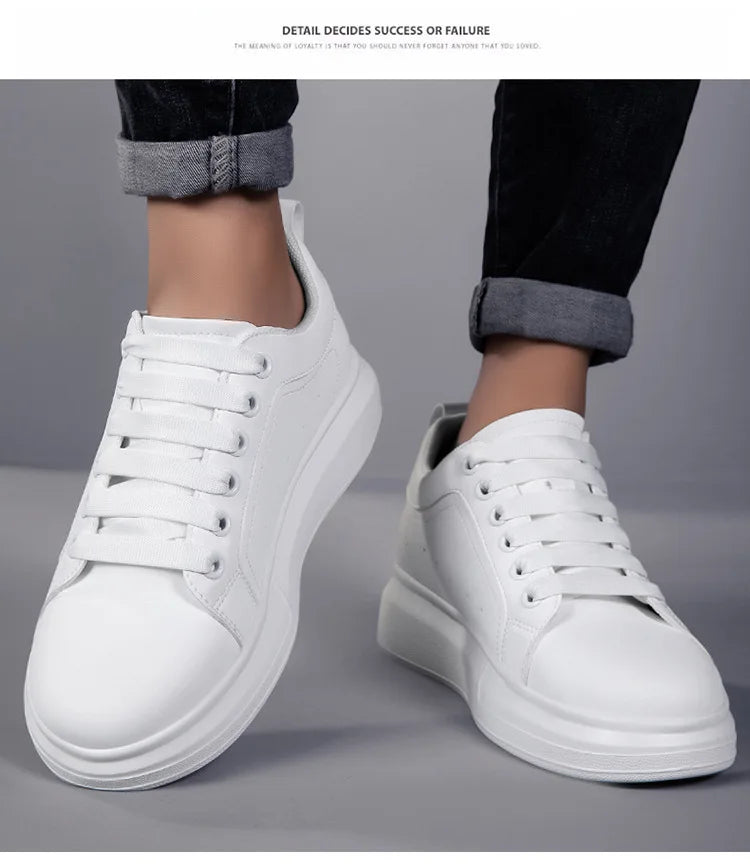 Fashion PU Leather Elevator Shoes for Men 6cm 8cm 10cm Invisible Height Increase White Sneakers Cortex Heightening Casual Shoes