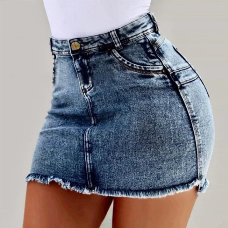 Women's Clothing Hot selling European and American denim short skirt sexy hip hugging denim short skirt 4 colors half Skirts