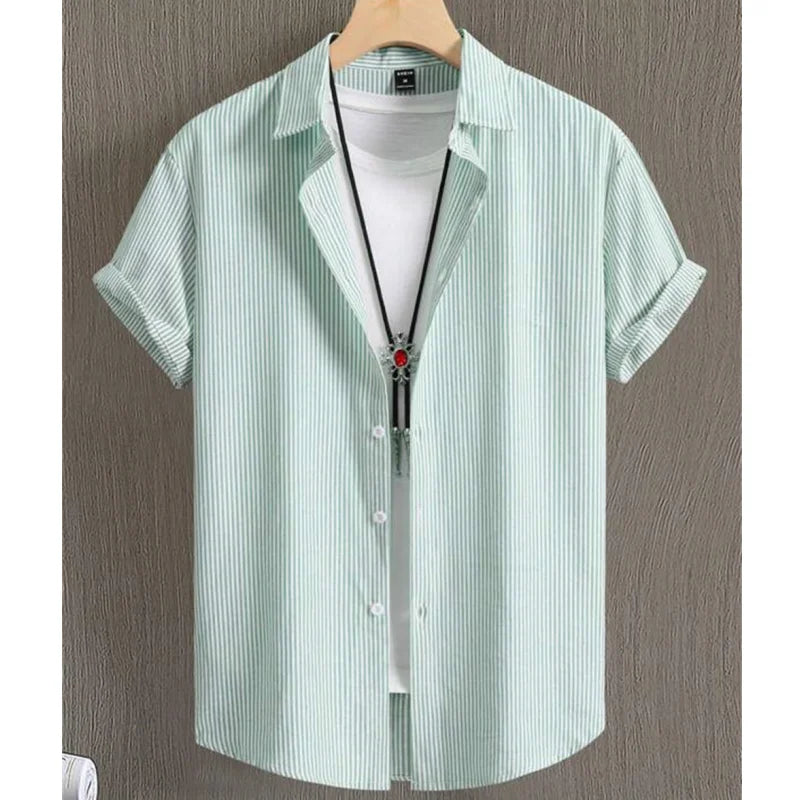 Hawaiian Shirts For Men 3d Stripe Print High-Quality Men'S Clothing Loose Oversized Shirts And Blooms Summer Casual Short Sleeve