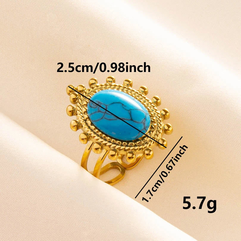 2pcs/lot Vintage Turquoise Gold Plated Knuckle Rings Blue Synthetic Stone Stainless Steel Rings Boho Jewelry Women Gifts No Fade