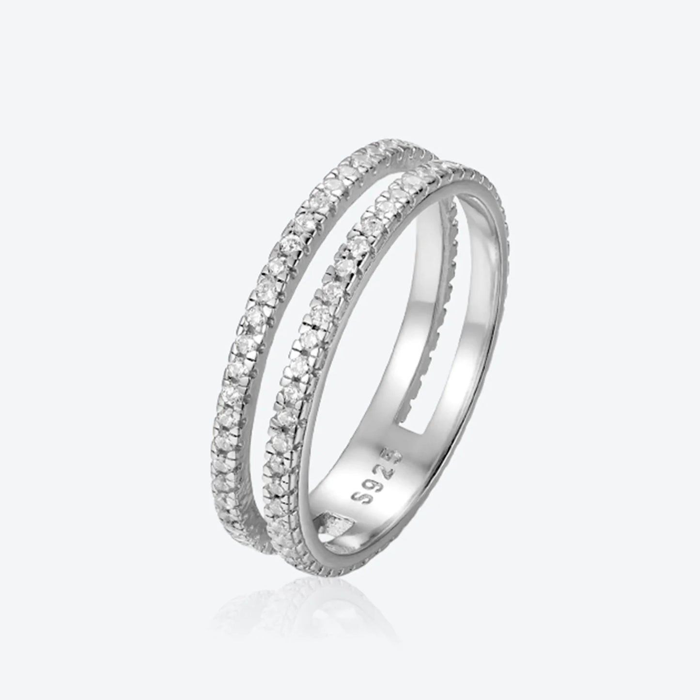VEWANT 925 Sterling Silver Recyclable Two CZ Pave Double Line Ring Women Crystal Luxury Wedding Birthday Jewelry
