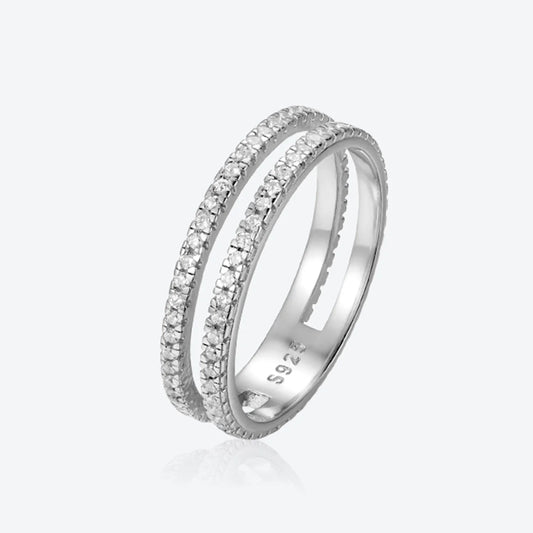 VEWANT 925 Sterling Silver Recyclable Two CZ Pave Double Line Ring Women Crystal Luxury Wedding Birthday Jewelry