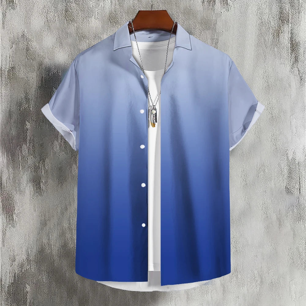 Solid Men'S Shirt Summer Color Gradient Lapel Shirts For Men Colorful Simple 3d Print Basic Men'S Shirt Tops Casual Short Sleeve