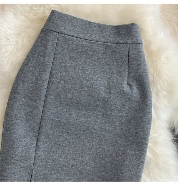 High Waist Midi Skirt Women's OL Profional Slimming Side Slit Wrap around A-Line One Step Skirt Korean Sle Commute Pure ...