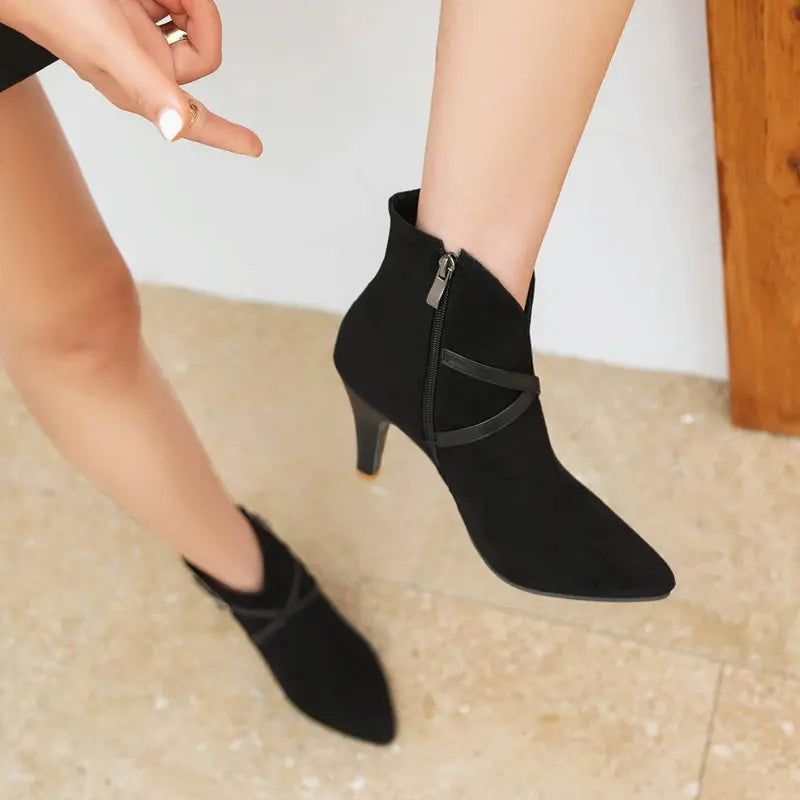 REAVE CAT Sexy Women Ankle Boots Big Size 46 47 Pointed Toe Autumn Flock Suede Shoes Party Elegant Bota 33 34